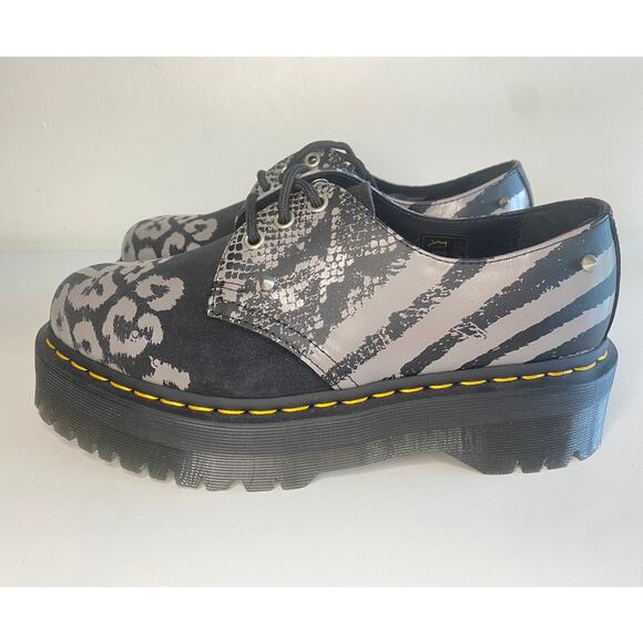 DR MARTENS 1461 OXFORD SHOE LEATHER SUEDE BLACK PUNK ANIMAL STUD QUAD PLATFORM - Picture 3 of 12
